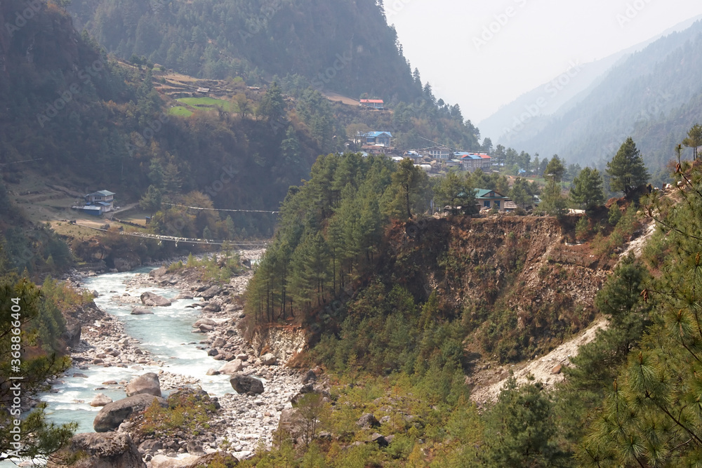 Dudh Kosi river, Everest trek, Himalayas, Nepal - obrazy, fototapety, plakaty 