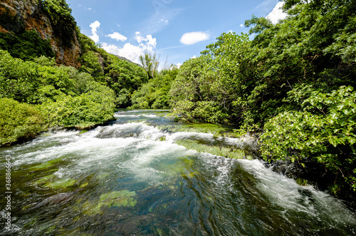 Rapids in the Krka River above the Roski Slap waterfalls in Croatia