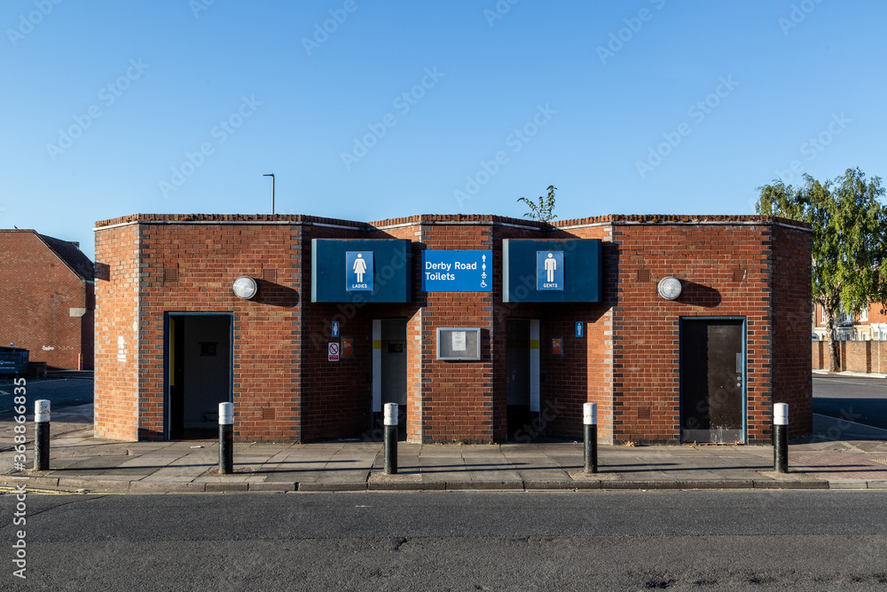The front of public toilets on a British street The front of public toilets on a British street