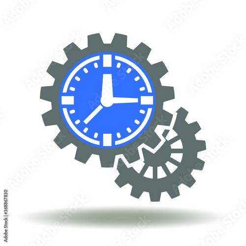 Cog Wheel Mechanism Clock Icon Vector. Time Management Control Regulation Process Business Conceptual Logo.
