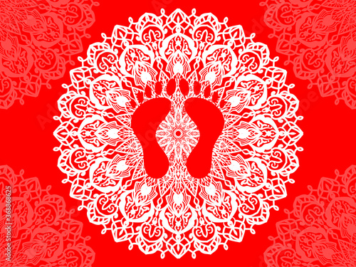 Maa lakshmi foot rangoli pattern design vector red and white color. photo