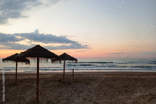  beach with straw umbrellas  Sagunto  Spain