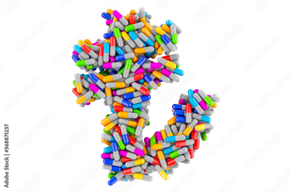 Lira symbol from colored capsules. 3D rendering