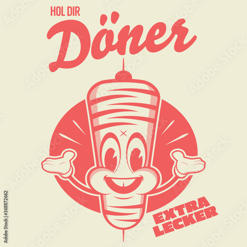 döner logo retro cartoon illustration