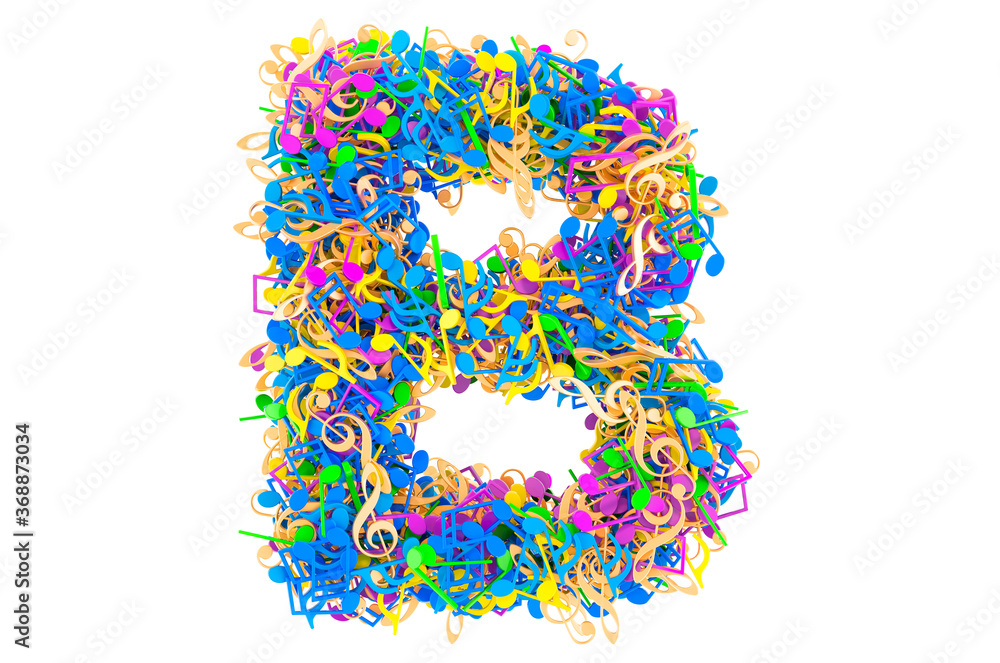 Letter B from colored musical notes. 3D rendering Letter B from colored musical notes. 3D rendering