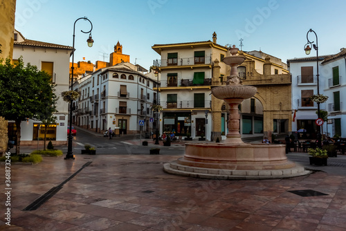 A view across the plaza of Saint Sebastion in Antequera, Spain on a summers evening