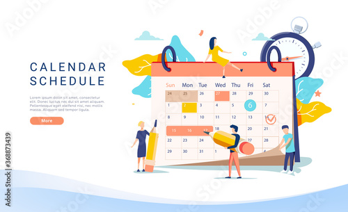 People planning concept. Entrepreneurship and calendar schedule planning with filling course campaign. Vector illustrations business meeting and events organizing process office working