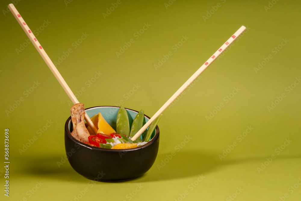 asian food on green background asian food on green background