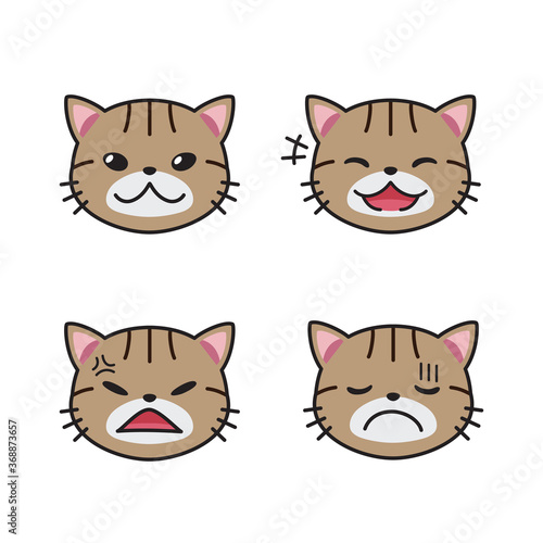 Fototapeta Naklejka Na Ścianę i Meble -  Vector cartoon set of tabby cat faces showing different emotions for design.