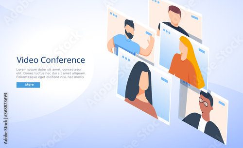 Illustrations flat design concept video conference. online meeting work form home. Vector illustrate. People connecting.