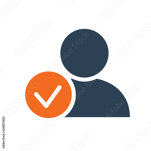User profile with tick checkmark line icon. System verification, authentication symbol