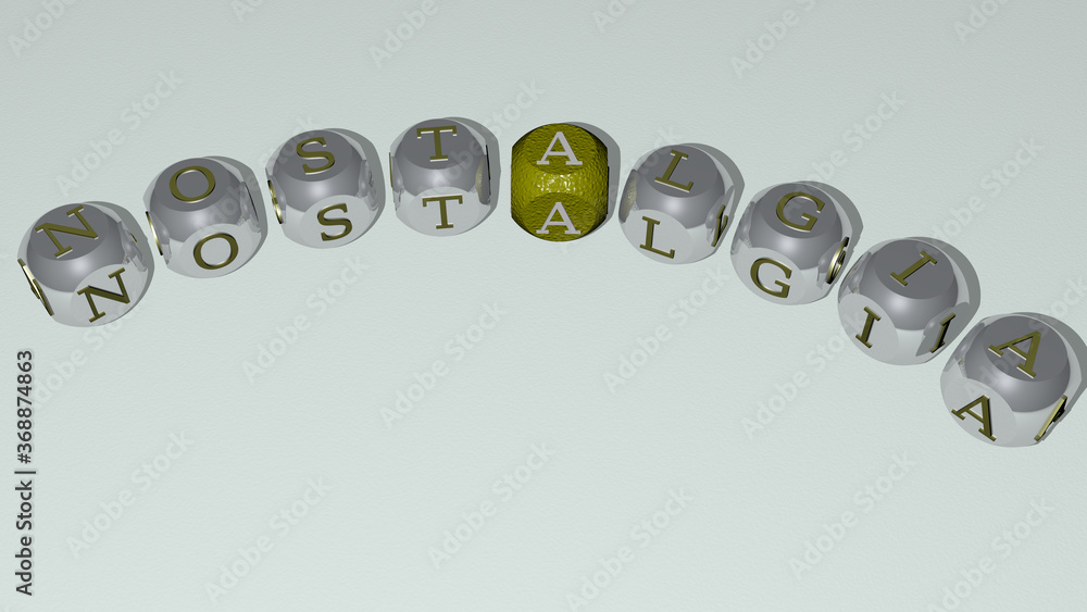 NOSTALGIA combined by dice letters and color crossing for the related meanings of the concept. old and vintage NOSTALGIA combined by dice letters and color crossing for the related meanings of the concept. old and vintage