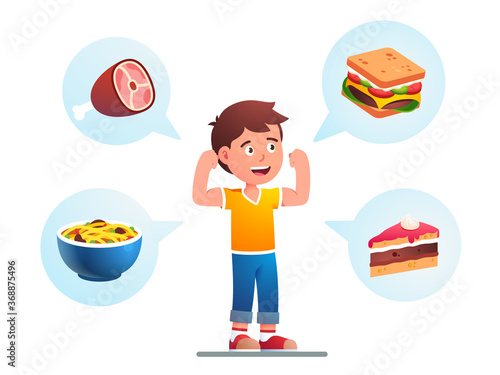 Food makes child growing strong, healthy concept