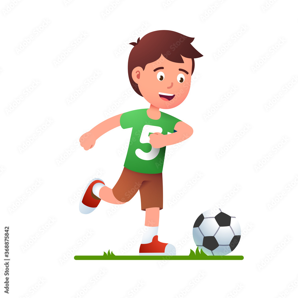 Boy playing soccer game. Kid in football uniform Boy playing soccer game. Kid in football uniform