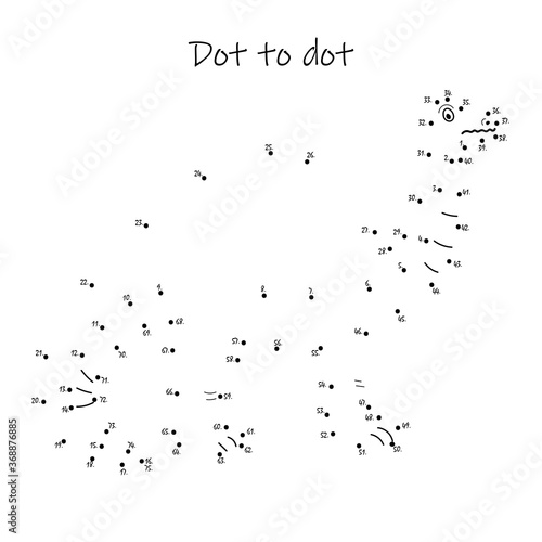 Connect the dots to reveal the dinosaur in this dot-to-dot challenge for kids. Printable worksheet. © Mila Che