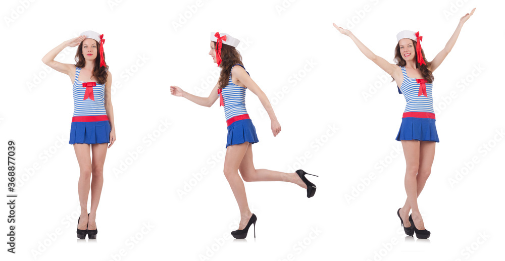 Young airhostess saluting isolated on white Young airhostess saluting isolated on white