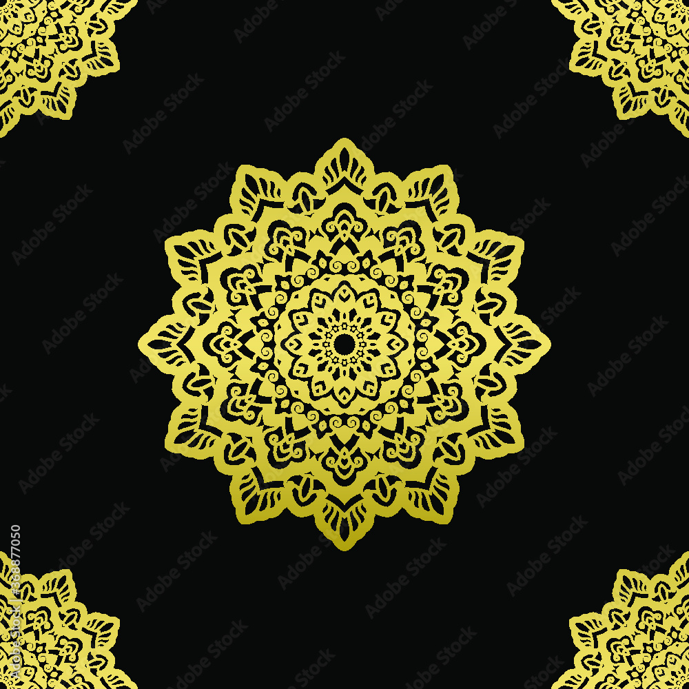 Gold Floral Ornament Mandala Yoga Vector