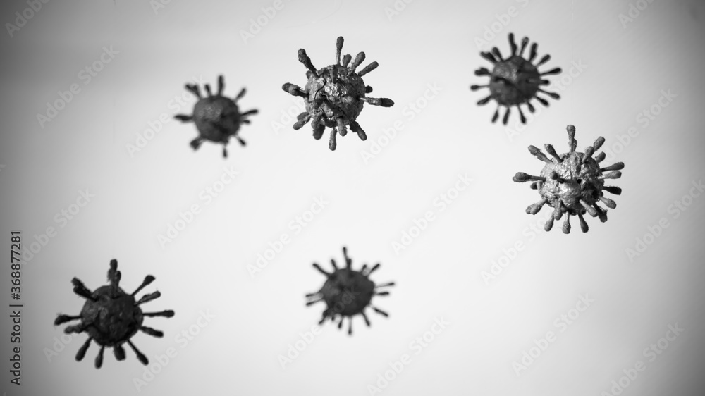 Representation of the covid-19 virus or coronavirus, spheres, with growths. Black and white
Representation of the covid-19 virus or coronavirus, spheres, with growths. Black and white