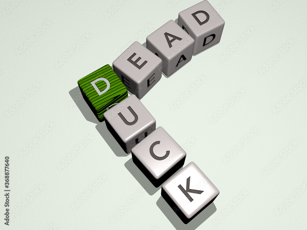 dead duck combined by dice letters and color crossing for the related meanings of the concept. background and illustration - obrazy, fototapety, plakaty 