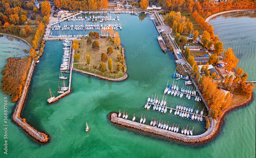 Aerial view on the port at lake Balaton