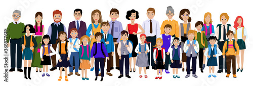 Group of pupils with parents and teachers.