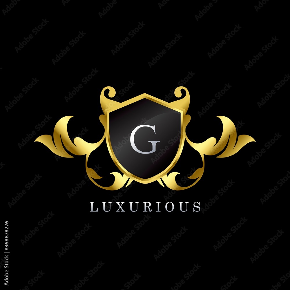Gold Luxury Shield G Letter Logo. Elegance logo vector template made of ...