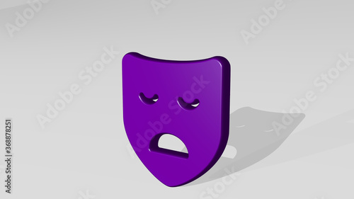 show theater mask sad made by 3D illustration of a shiny metallic sculpture with the shadow on light background. editorial and design