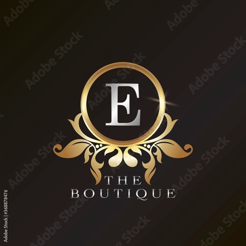 Golden Boutique E Logo template in circle frame vector design for brand identity like Restaurant  Royalty  Boutique  Cafe  Hotel  Heraldic  Jewelry  Fashion and other brand