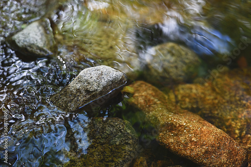 Clear mountain water with stones and reflections. Selective approach © Cubodeluz