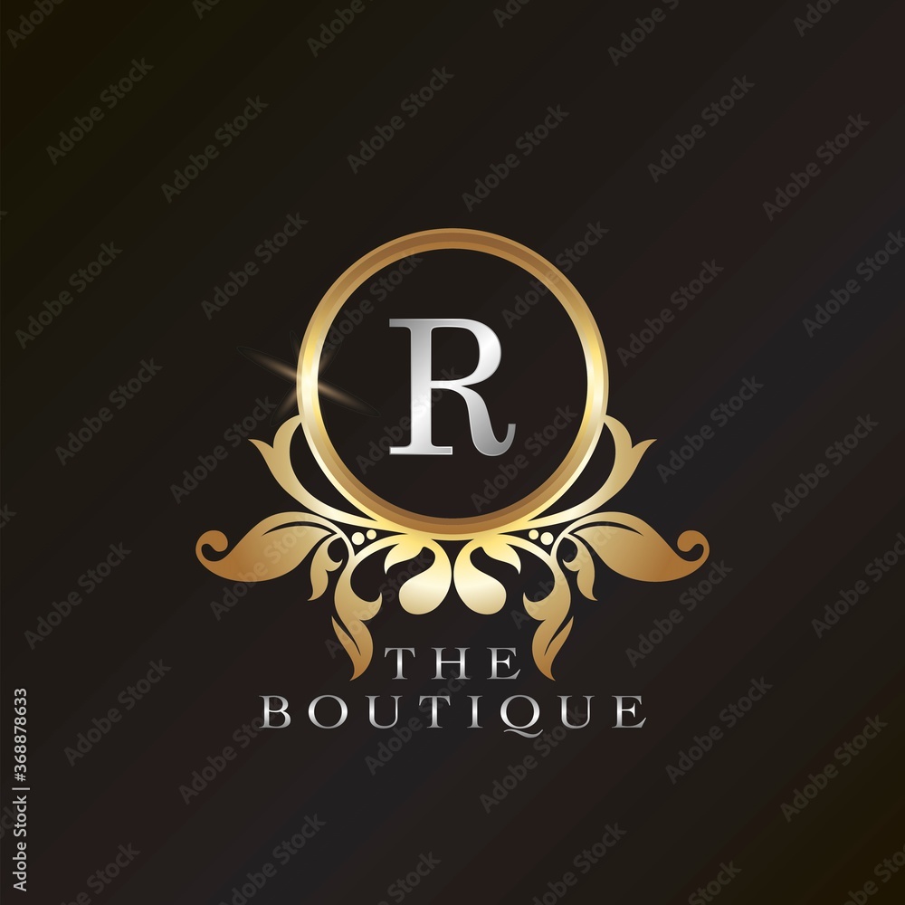 Golden Boutique R Logo template in circle frame vector design for brand identity like Restaurant, Royalty, Boutique, Cafe, Hotel, Heraldic, Jewelry, Fashion and other brand Golden Boutique R Logo template in circle frame vector design for brand identity like Restaurant, Royalty, Boutique, Cafe, Hotel, Heraldic, Jewelry, Fashion and other brand