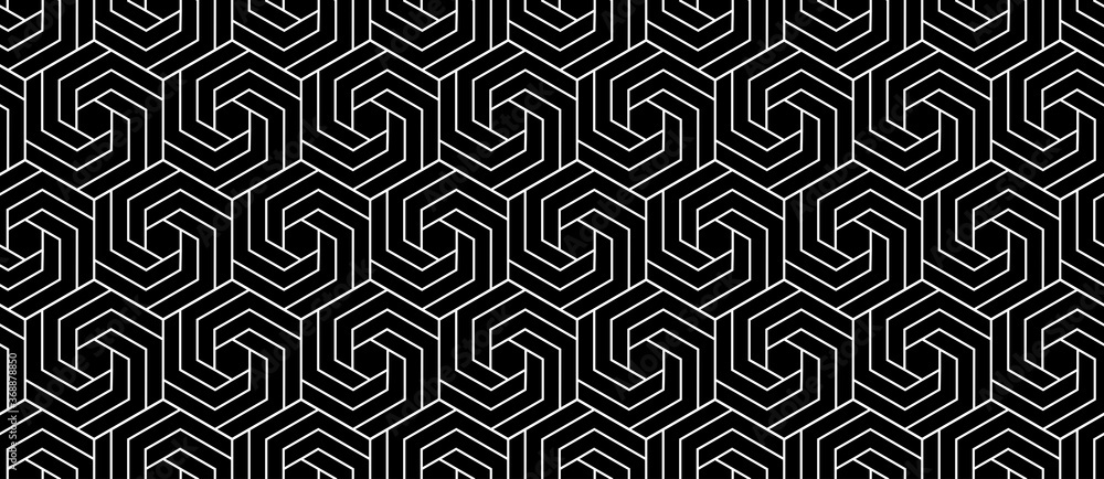 Vector seamless swirl hexagon pattern. Modern stylish thin linear texture. Vector seamless swirl hexagon pattern. Modern stylish thin linear texture.