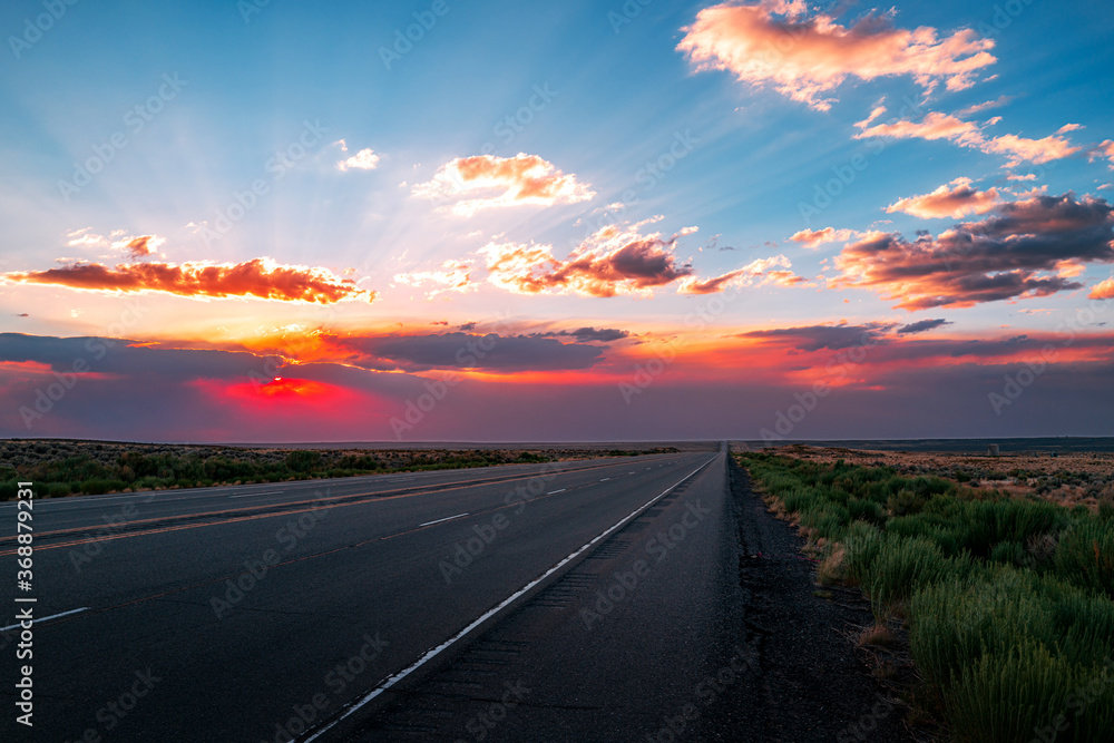 Empty highway asphalt road and beautiful sky sunset landscape.