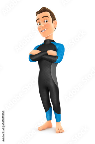 3d surfer standing with arms crossed