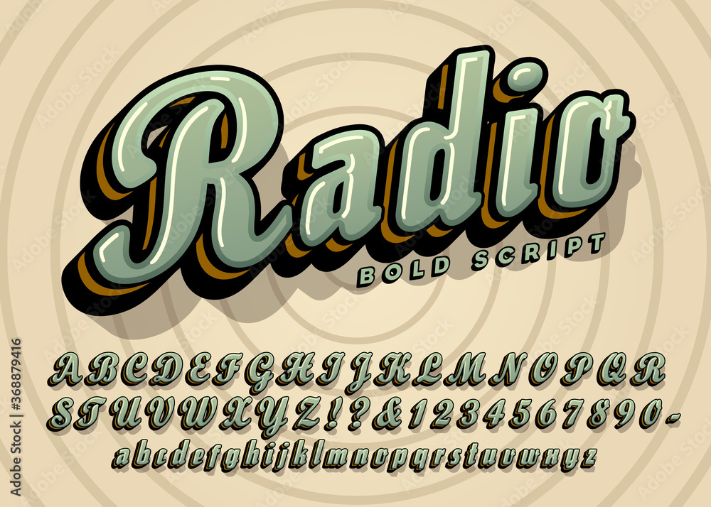 Radio Bold Cursive Script Alphabet Design; This Vector Font Has a Vintage  or Retro Quality Suggesting the Golden Age of Radio. Stock Vector | Adobe  Stock