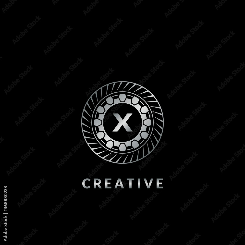 Fototapeta premium Silver Gear X Letter Logo for automotive and technology vector template design