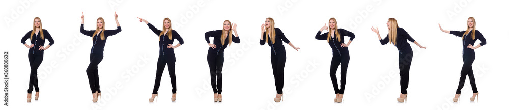 Tall young woman in black clothing isolated on white Tall young woman in black clothing isolated on white