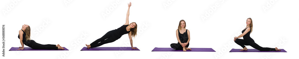 Woman doing exercises isolated on white Woman doing exercises isolated on white