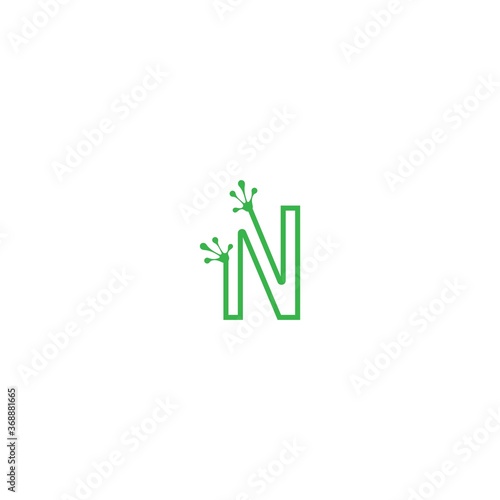 Letter N logo design frog footprints concept