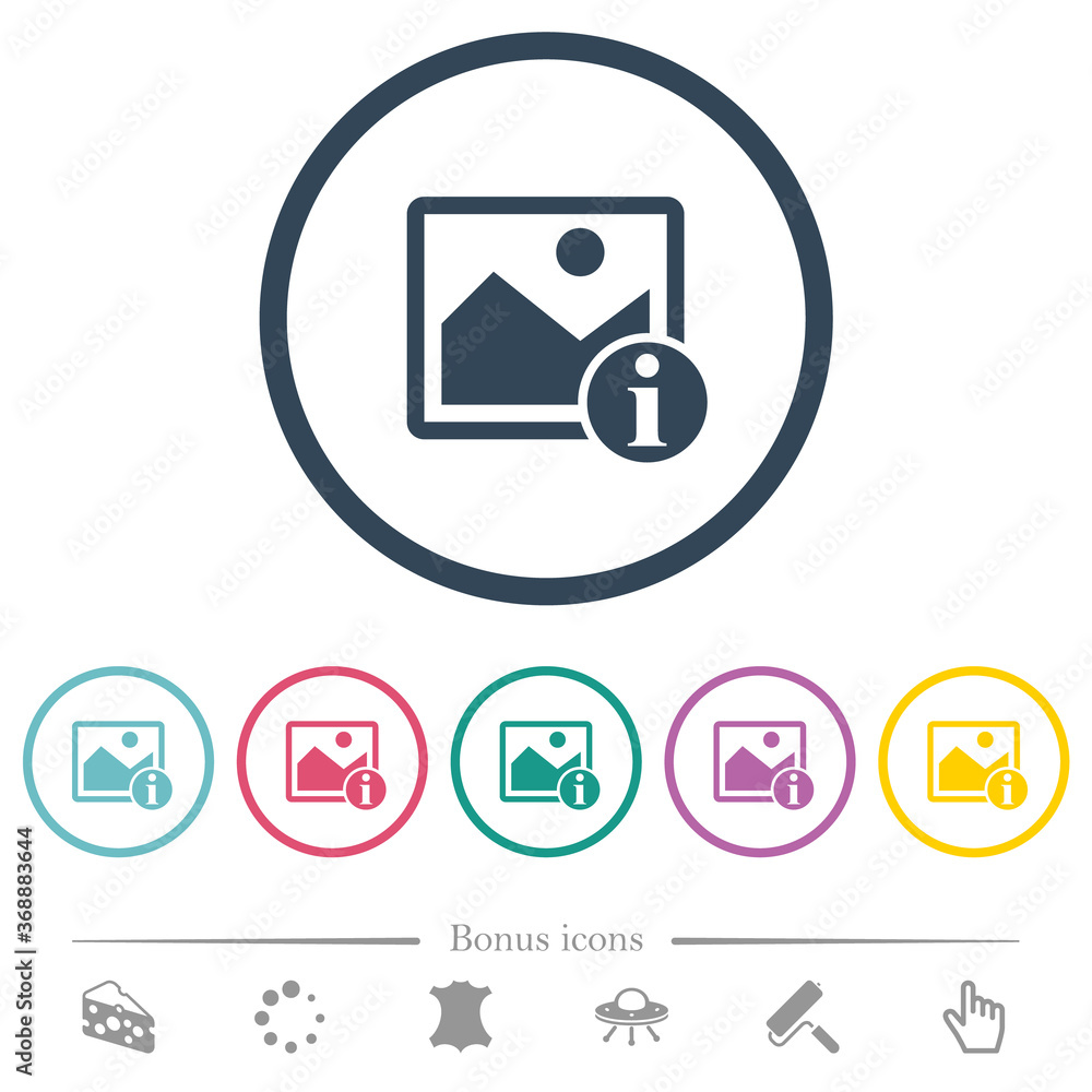 Image info flat color icons in round outlines Image info flat color icons in round outlines