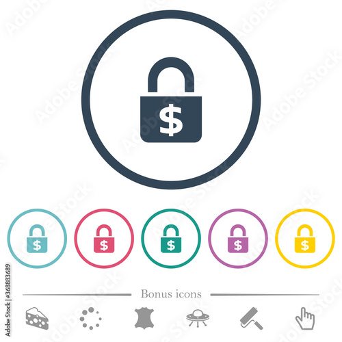 Locked Dollars flat color icons in round outlines
