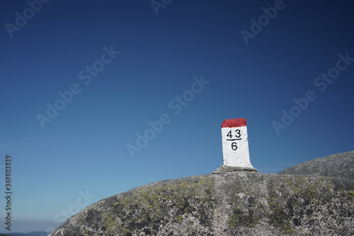 Sky, rock and border post
