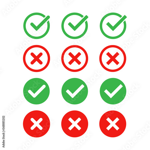 Free Download Green check mark and red cross icon set. Vector isolated elements. Tick approved symbol. Stock vector. - GFXLoad