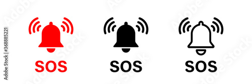 SOS bell icon. Vector isolated emergency alarm help sign symbol. SOS signal. Stock vector. photo