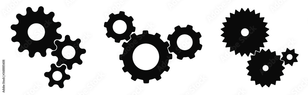 Three sets of black cogs (gears) on white background Three sets of black cogs (gears) on white background