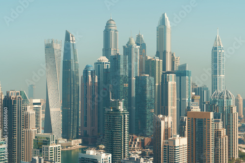 Modern buildings in Dubai Marina, Dubai city skyline with skyscrapers, UAE.