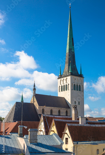 The rooftops of Tallinn and Saint Olaf's Church, Tallinn, Estonia photo