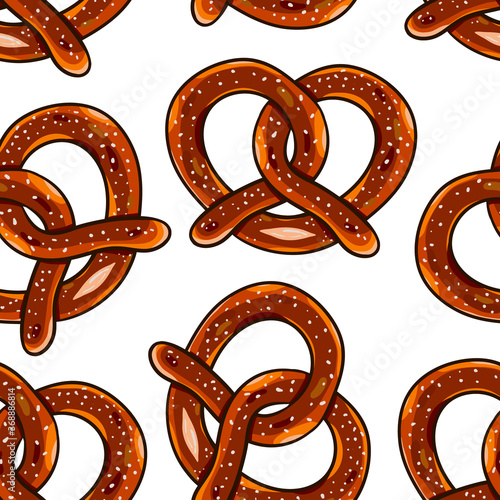 Seamless vector pattern with baked salty pretzel 