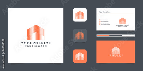 Building inspirational with line art style Premium Vector logo and business card