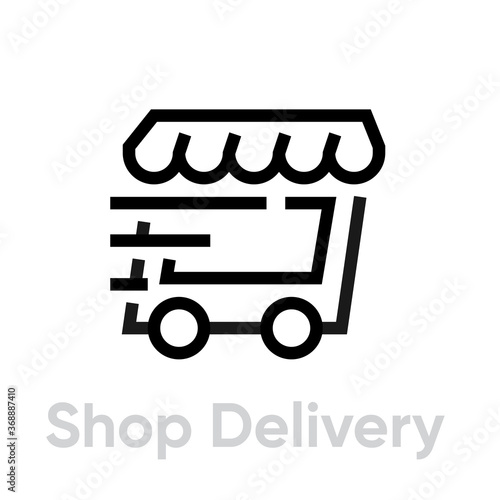 Shop delivery icon in linear style black color. Editable Vector Outline. Express delivery.