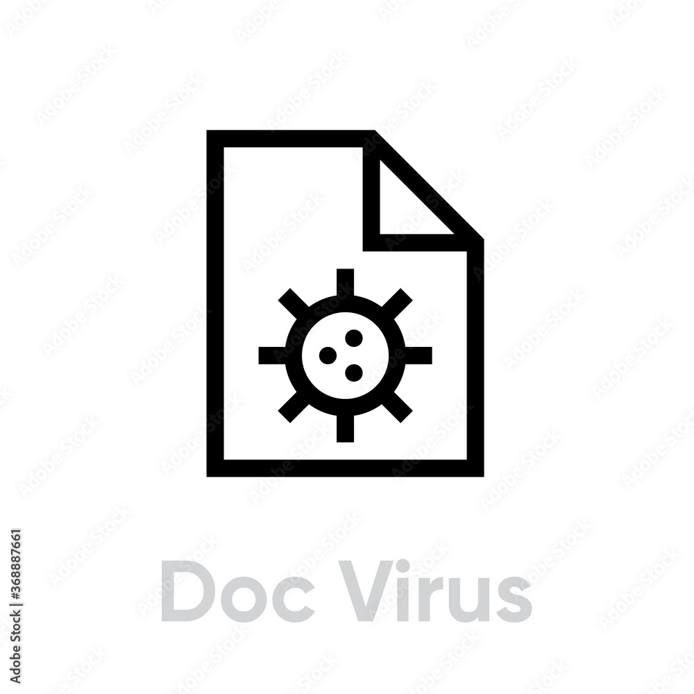 Doc virus badge in flat design. Editable line vector. Single pictogram. Document revenge virus. Doc virus badge in flat design. Editable line vector. Single pictogram. Document revenge virus.